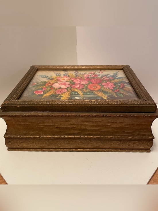 Unbranded Other - Vintage Wooden Jewelry Box Gustave Wiegand Lithograph Mirror